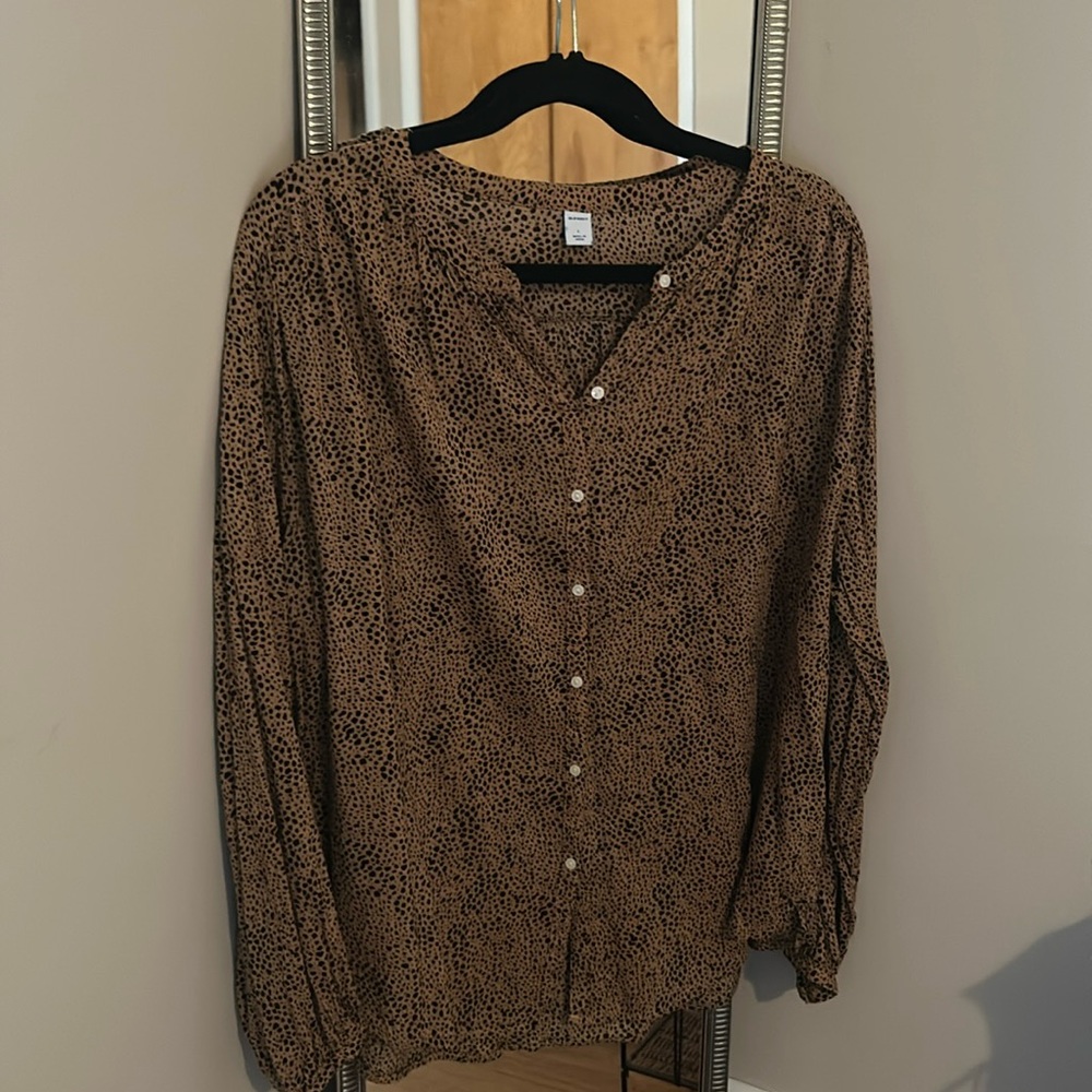 print long sleeve button down blouse